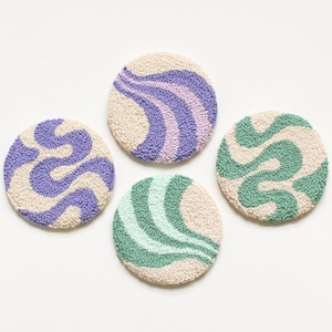 Punch Needle Coasters, Mug Rugs, Danish Pastel Coaster, Tufted Coasters, Pastel Punch Needle Coaster, Coffee Table Decor, Jewelry Display