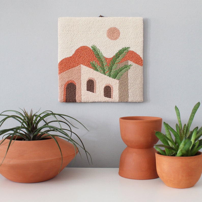 Punch Needle Wall Art, Boho Tufted Rug, Boho Wall Hanging, Terracotta Textile Art, Boho Arches Art, Hand Tufted Rug, Boho Gift