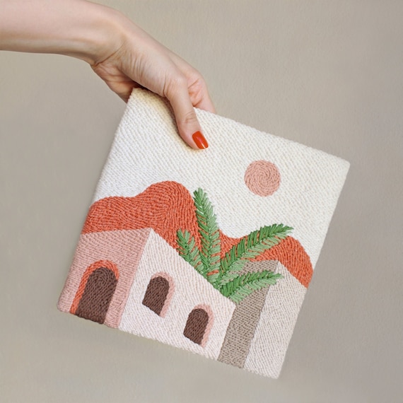 Punch Needle Wall Art, Boho Tufted Rug, Boho Wall Hanging, Terracotta Textile Art, Boho Arches Art, Hand Tufted Rug, Boho Gift