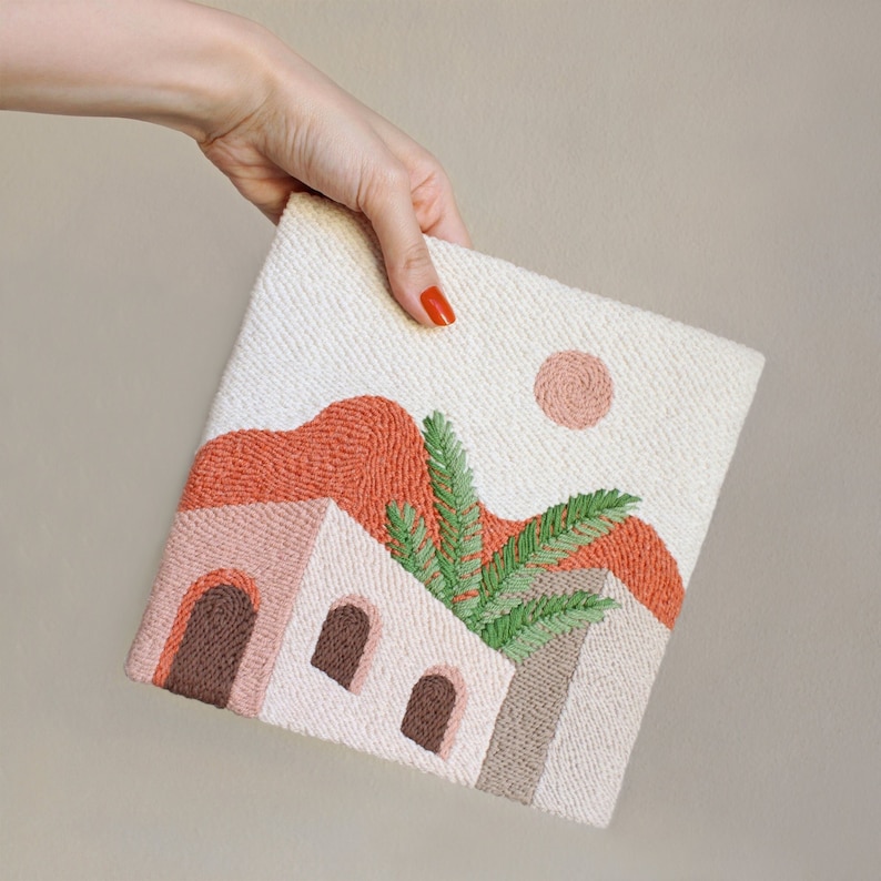 Punch Needle Wall Art, Boho Tufted Rug, Boho Wall Hanging, Terracotta Textile Art, Boho Arches Art, Hand Tufted Rug, Boho Gift