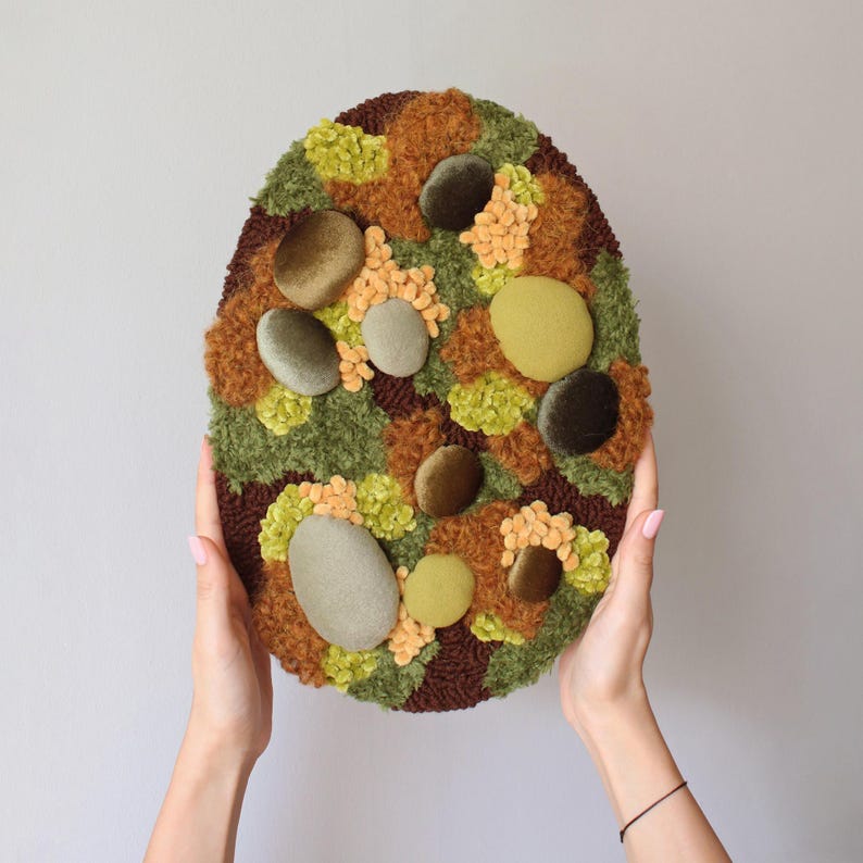 Autumn Textile Wall Art, Forest Floor Home Decor, Nature-inspired Artwork, Moss Tufted Wall Rug, Autumn Punch Needle Wall Decor, Moss Rug