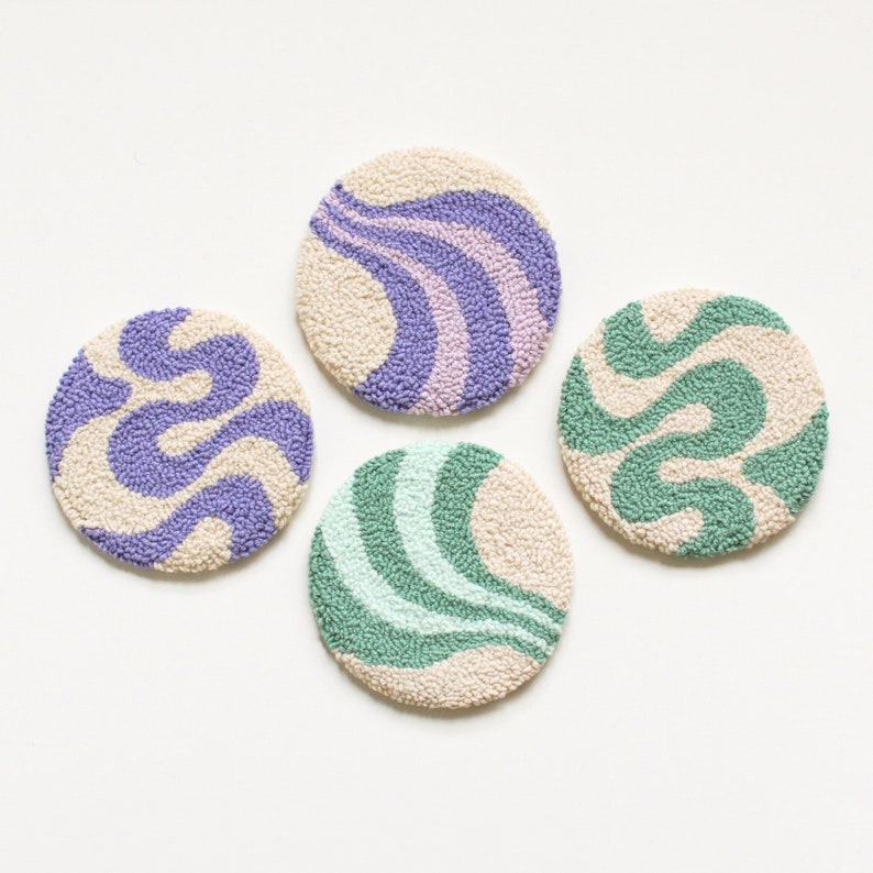 Punch Needle Coasters, Mug Rugs, Danish Pastel Coaster, Tufted Coasters, Pastel Punch Needle Coaster, Coffee Table Decor, Jewelry Display