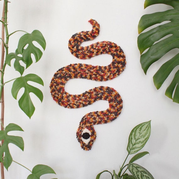Big Snake Punch Needle Wall Art, Unique Snake Tufted Rug, Serpent Textile Wall Hanging, Snake Boho Tufted Wall Decor, Gift for Snake Lover