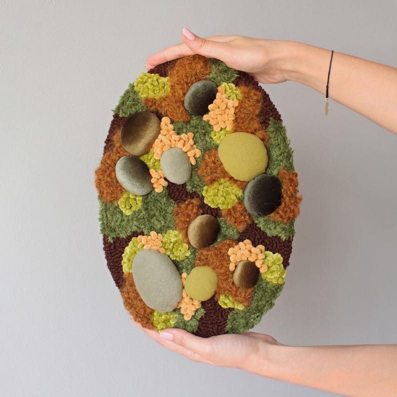 Autumn Textile Wall Art, Forest Floor Home Decor, Nature-inspired Artwork, Moss Tufted Wall Rug, Autumn Punch Needle Wall Decor, Moss Rug