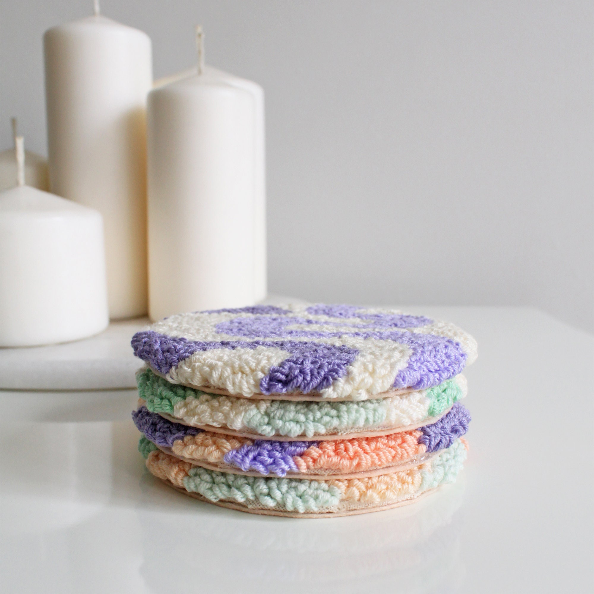 Punch Needle Coasters, Mug Rugs, Coffee Coasters, Danish Pastel Coaster ...