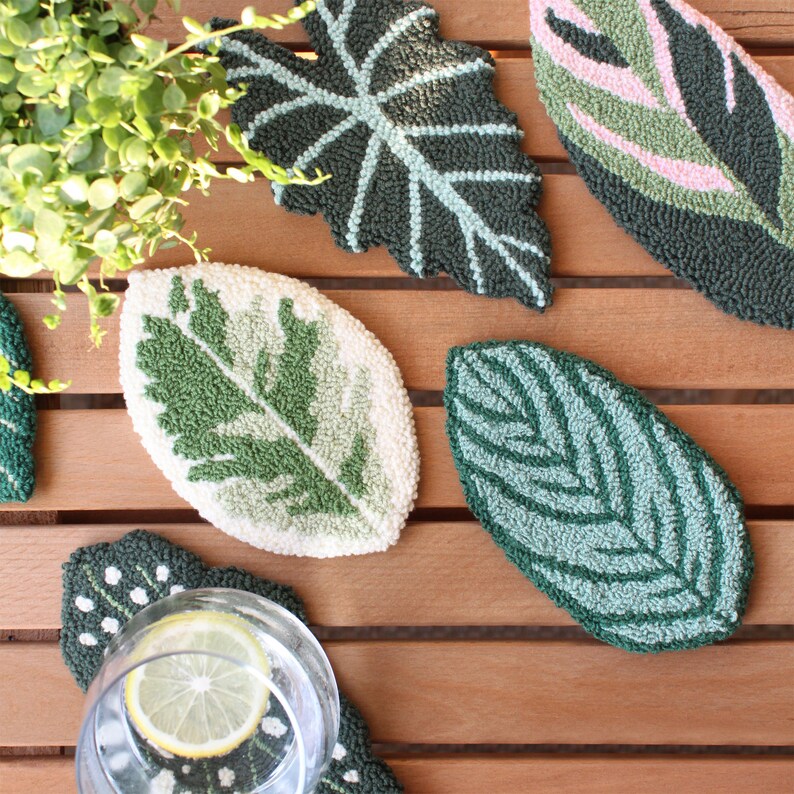 Plants Punch Needle Coasters, Tufted Drink Coaster, Plant Mug Rug, Coffee Table Decor, Tufted Mug Rug, Jewelry Display, Plant Lover Gift