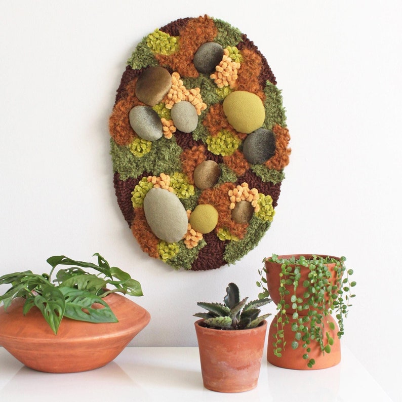 Autumn Textile Wall Art, Forest Floor Home Decor, Nature-inspired Artwork, Moss Tufted Wall Rug, Autumn Punch Needle Wall Decor, Moss Rug