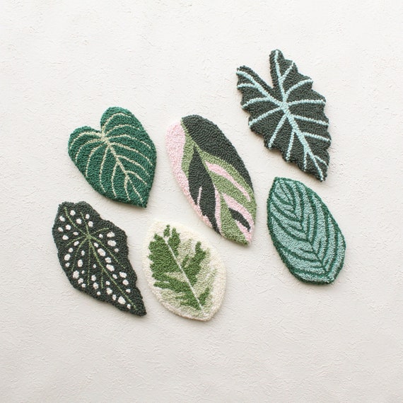 Plants Punch Needle Coasters, Tufted Drink Coaster, Plant Mug Rug, Coffee Table Decor, Tufted Mug Rug, Jewelry Display, Plant Lover Gift
