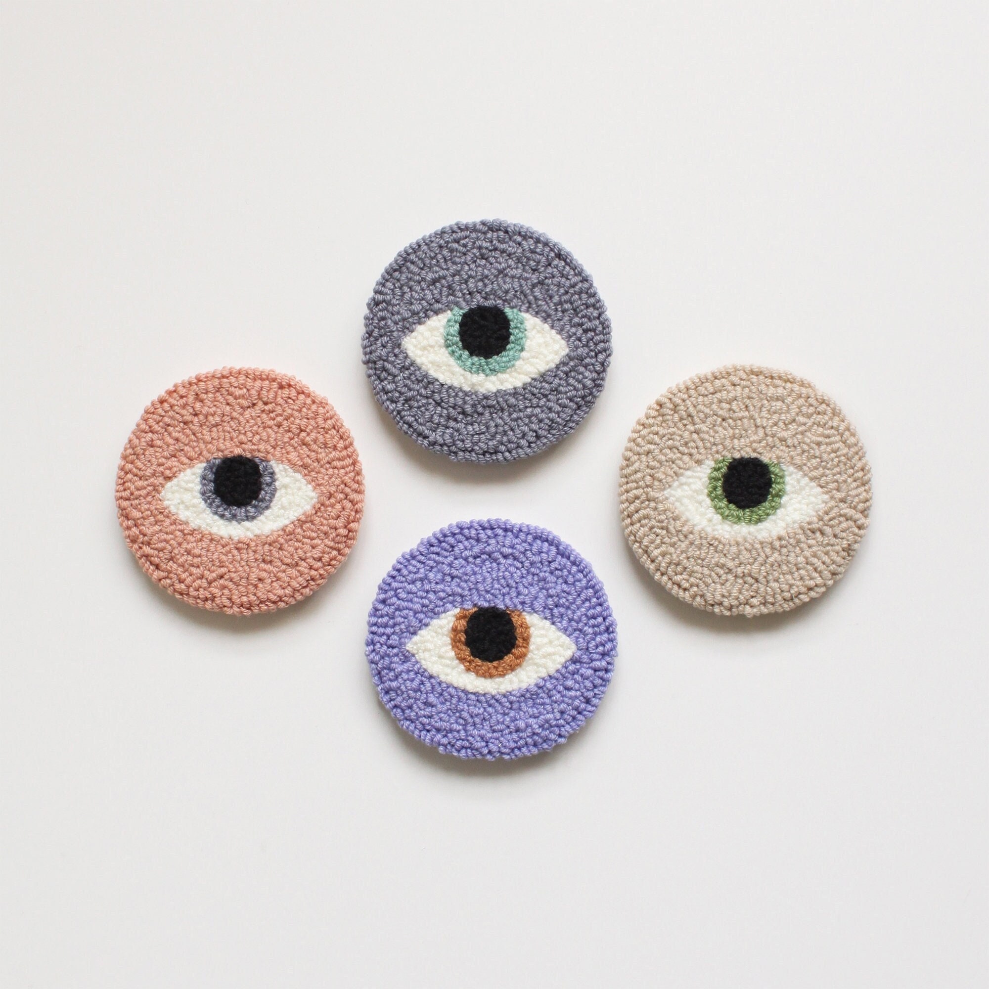 Set of 2 Car Coasters, Evil Eye Car Coasters, Punch Needle Car Coaster ...
