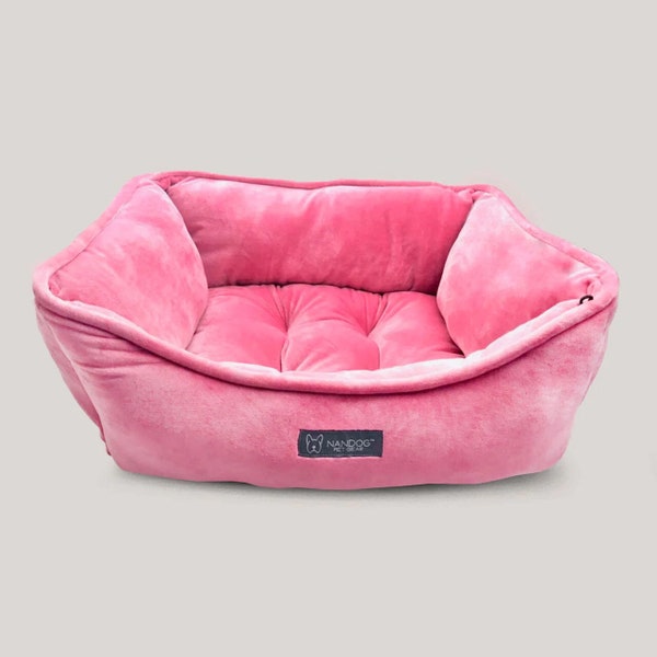 NANDOG Pet Gear Reversible Luxury Microplush Dog-Cat Bed Soft, Warm, Calming Pet Lounger for Small & Medium Sized Breed Modern Style (Pink)