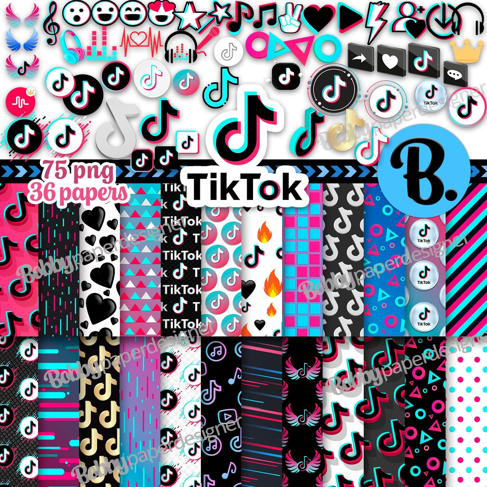 Tik Tok Digital Papers tik tok digital paper tik tok Etsy
