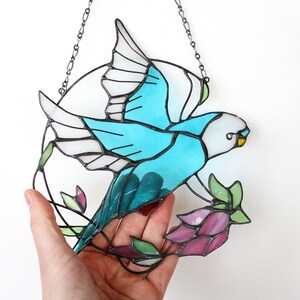 Budgie Parrot Bird Suncatcher Stained Glass Art Window hangings Home decor Gift
