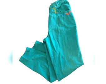 90s Vintage women's teal embroidered denim jeans size 6
