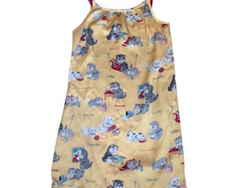 Vintage Y2K Nick & Nora Kitten Cat Print Nightgown Pajamas Sleepwear Girls 7/8