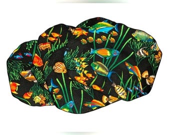Vintage 90s Black Neon Fish Print Set Of Placemats