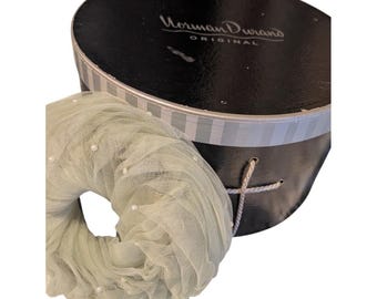 Sombrero vintage de los años 40 y 50, color verde menta, con perlas y malla, ideal para iglesias, primavera y verano.