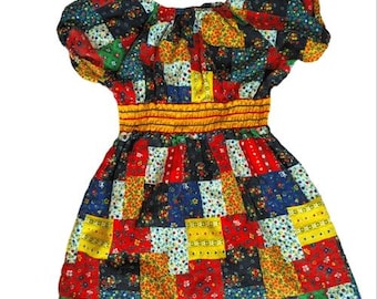 Sears vintage 70s floral print patchwork girls dress size 6