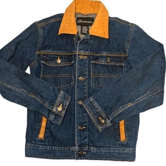 Y2K vintage No boundaries blue denim & suede jack… - image 1