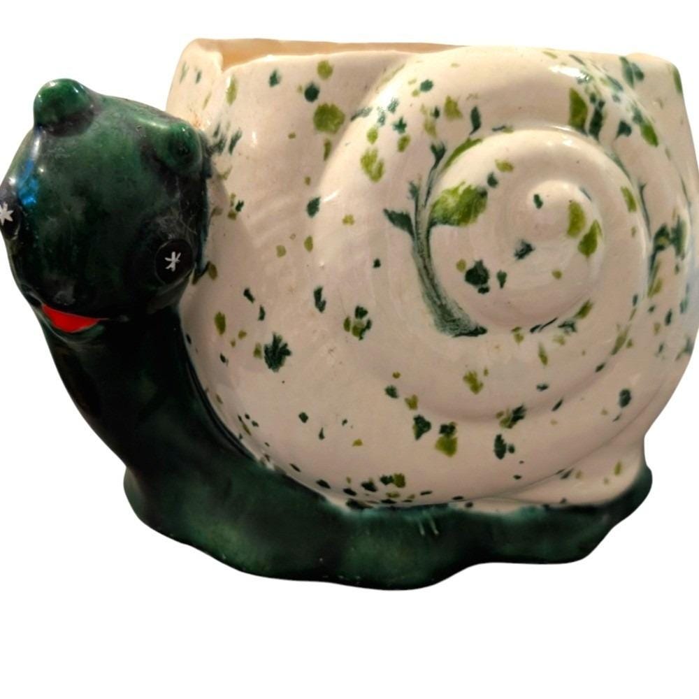 Ceramic Snail Sculpture Decorative Statue Vintage 70s Planter Splatter Paint