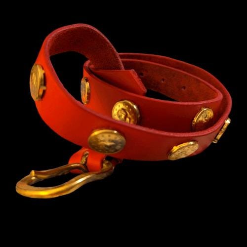 Women\'s Vintage‎ red leather belt with gold tone coins lux Seraphina Belt - Classic Burgundy Italian Leather Gold  main image 3