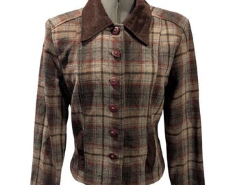 90s Y2K Women's Wrapper Plaid Wool Jacket Blazer Size Medium