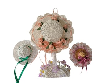 Imanes y adornos decorativos vintage de ganchillo almidonado para muñecas, estilo victoriano floral.