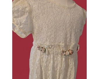 Vestido vintage de los años 80 y 90 para niña con cinturón floral de encaje, talla 6, estilo cottagecore.