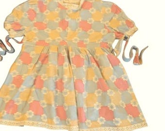 Girls vintage 60s floral print dress pastel patchwork look