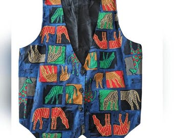 Vintage 90s Leather Leopard Print Vest,90s Safari Vest,vintage