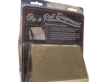 Rare vintage Solid Brass metal engraved gold floral toilet paper  Holder NIP