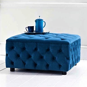 Posh Chesterfield Upholstered Square Coffee Table with Storage - Ottoman Footstool - Ottoman Box - Velvet Bench with Storage - End Table