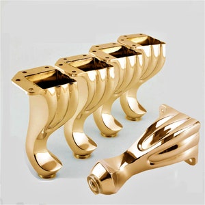 4 x Gold Metal Legs - Sofa Replacement Legs - Golden Feet - Furniture Legs - Sofa Feet - Queen Anne Feet - Metal Turned Legs - Corner Legs