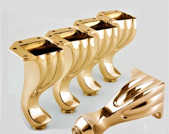 4 x Gold Metal Legs - Sofa Replacement Legs - Golden Feet - Furniture Legs - Sofa Feet - Queen Anne Feet - Metal Turned Legs - Corner Legs