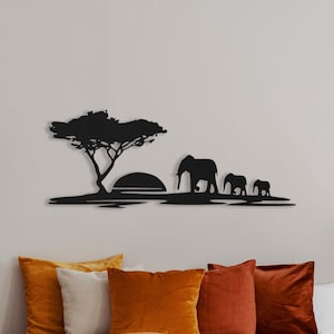 Africa Metal Wall Art: Textured Black Safari Decor