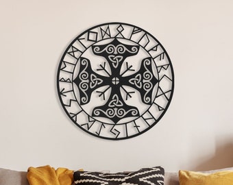 Vegvisir Kompass Metall Wandbild: Wikinger Runen Dekor