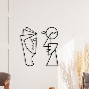 Arte de pared de metal con caras de Picasso: decoración surrealista abstracta