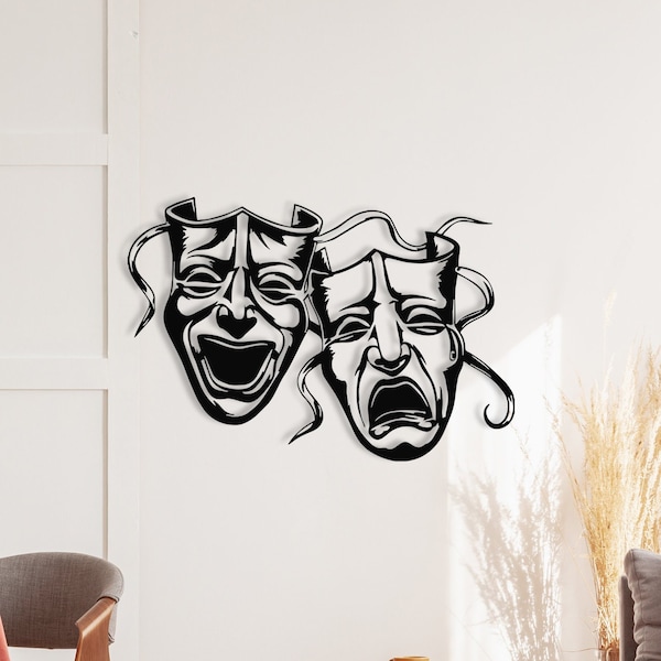 Theater Metal Wall Art, Comedy And Tragedy Mask, Home Theater Decor, Metal Wall Decor, Living Room Decor, Outdoor Metal Wall Decor