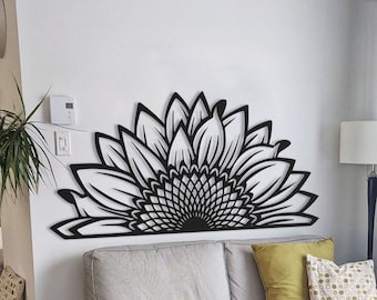 Modern Metal Sunflower Wall Art: Textured Black Home Decor