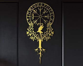 Metall-Vegvisir-Wikinger-Kompass-Wandkunst, Wikinger-Symbol-Wandkunst, Metall-Wandbehang, nordische Mythologie-Wandkunst, Wikinger-Dekoration
