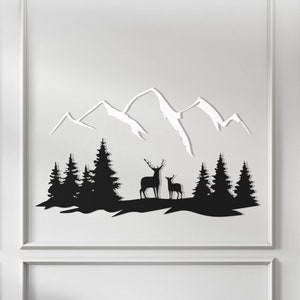 Decorazione da parete con cervi in metallo, famiglia di cervi in metallo, decorazione di montagne e foreste, decorazione da parete con motivi naturali, arazzi, regalo di inaugurazione della casa