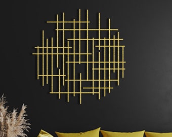 ARVEN - Modern Gold Geometric Wall Art, Unique Metal Wall Accent, Abstract Minimalist Design, Gold Metal Wall Decor