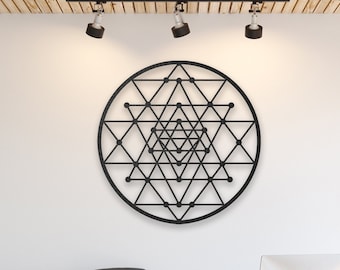 Modern Sri Yantra Metal Wall Art: Sacred Geometry Meditation Decor