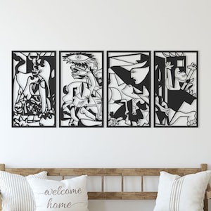 Guernica Set of 4 Metal Wall Art, Framed Picasso Metal Wall Artwork, Pablo Picasso Art, Livingroom Wall Art, Above Bed Decor