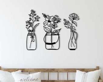 Flower in Vase Metal Wall Art: Kitchen Livingroom Decor