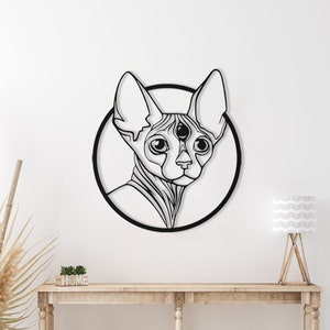 Sphynx Cat Metal Wall Art: Mystical Eye Home Decor