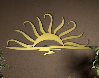 Minimalist Metal Sun Wall Art: Textured Black & Gold Decor