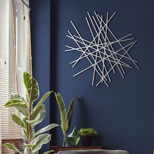 Minimalist Metal Wall Art, Contemporary Geometric Decor, Abstract Silver Line Design