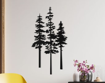 Metal Pine Tree Wall Decor - Cozy Fireplace Art - Rustic Cabin Wall Hanging