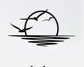 Sunrise Metal Wall Art: Sun & Seagulls, Modern Minimalist Decor