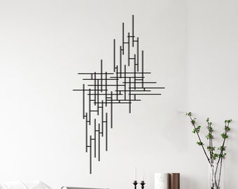 Arte mural moderno de líneas metálicas: Escultura geométrica abstracta